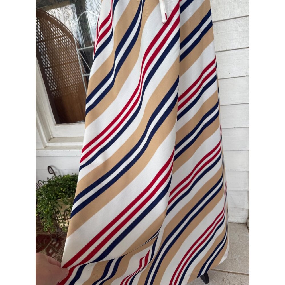 Vintage 70's Stripe MOD Maxi Skirt Chevron Stripe Blue Tan Red Size S-M - Picture 11 of 11